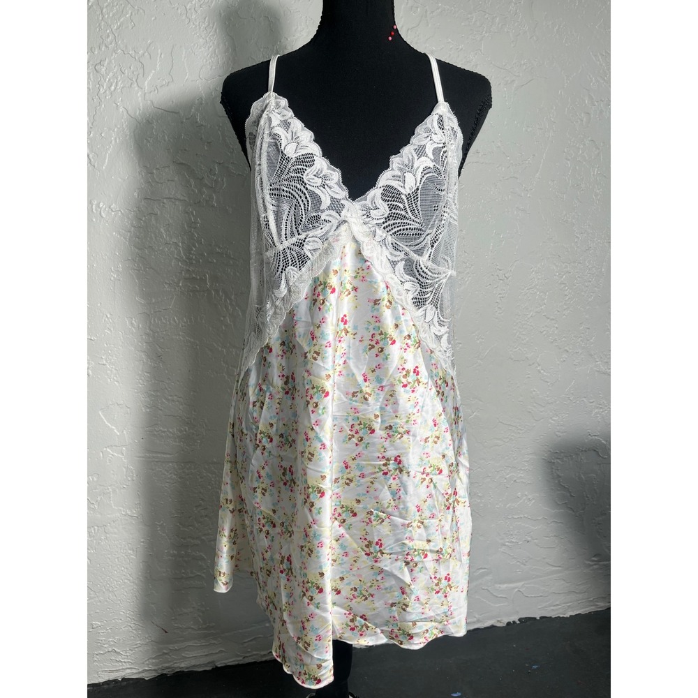 ROMWE Women's XL Floral Lace Slip Dress White Coquette Cottagecore